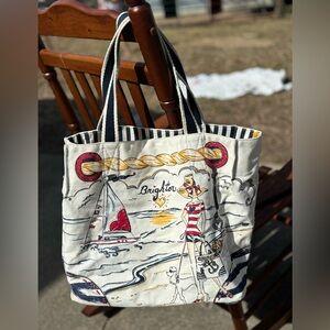 Brighton Nautical Canvas Tote - Red, Blue, Cream